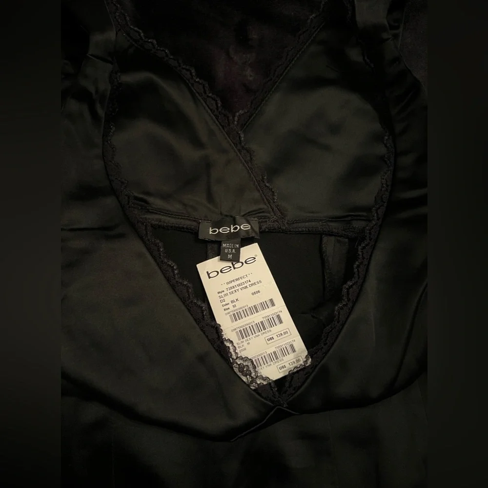 BEBE Slim Sexy V Neck Satin Midi Dress NWT - Picture 9 of 12